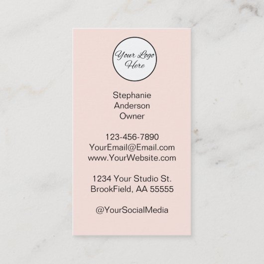 Blush Pink Script Logo QR Code Photo Business Card Visitenkarte (Rückseite)