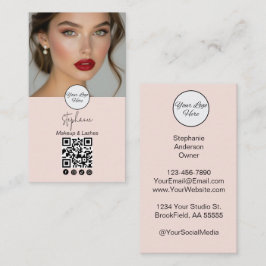 Blush Pink Script Logo QR Code Photo Business Card Visitenkarte