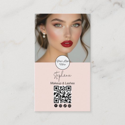 Blush Pink Script Logo QR Code Photo Business Card Visitenkarte (Vorderseite)
