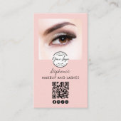 Blush Pink Script Logo QR Code Photo Lashes Studio Visitenkarte (Vorderseite)
