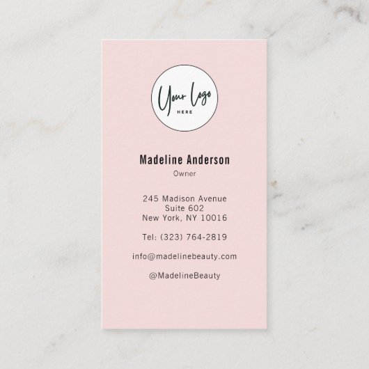 Blush Pink Script Logo QR Code Photo Lashes Studio Visitenkarte (Rückseite)