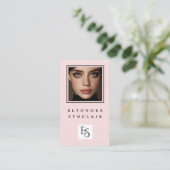 Blush Pink Script Logo QR Code Photo Lashes Visitenkarte (Stehend Vorderseite)