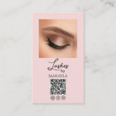 Blush Pink Script Logo QR Code Photo Lashes Visitenkarte (Vorderseite)