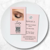 Blush Pink Script Logo QR Code Photo Lashes Visitenkarte