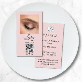 Blush Pink Script Logo QR Code Photo Lashes Visitenkarte