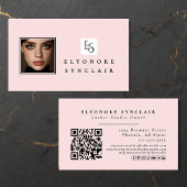 Blush Pink Script Logo QR Code Photo Lashes Visitenkarte