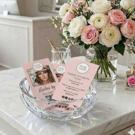 Blush Pink Script Logo QR Code Photo Lashes Visitenkarte