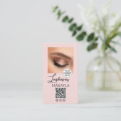 Blush Pink Script Logo QR Code Photo Lashes Visitenkarte (Stehend Vorderseite)