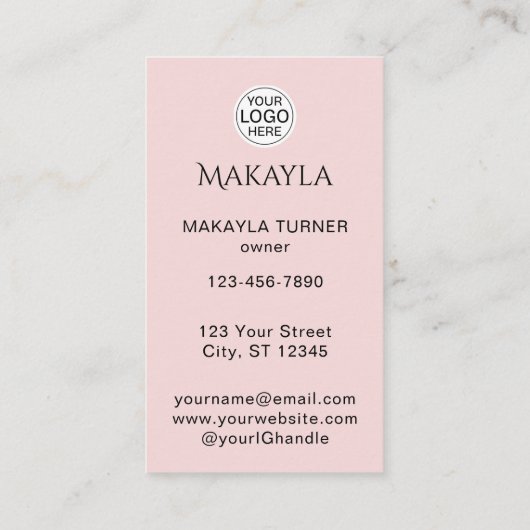 Blush Pink Script Logo QR Code Photo Lashes Visitenkarte (Rückseite)