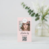 Blush Pink Script Logo QR Code Photo Lashes Visitenkarte (Stehend Vorderseite)