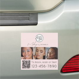 Blush Pink Script Logo QR Code Photo Makeup Auto Magnet