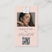Blush Pink Script Logo QR Code Photo Makeup Busin Visitenkarte (Vorderseite)