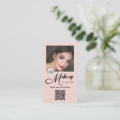 Blush Pink Script Logo QR Code Photo Makeup Visitenkarte (Stehend Vorderseite)