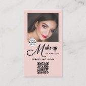 Blush Pink Script Logo QR Code Photo Makeup Visitenkarte (Vorderseite)