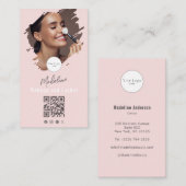 Blush Pink Script Logo QR Code Photo Makeup Visitenkarte (Vorne/Hinten)