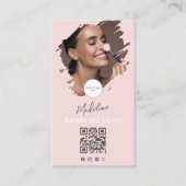 Blush Pink Script Logo QR Code Photo Makeup Visitenkarte (Vorderseite)