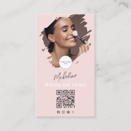 Blush Pink Script Logo QR Code Photo Makeup Visitenkarte