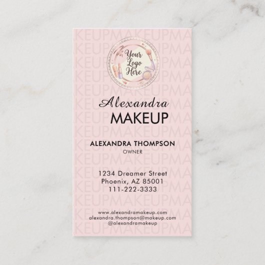 Blush Pink Script Logo QR Code Photo Makeup Visitenkarte (Rückseite)
