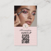 Blush Pink Script Logo QR Code Photo Makeup Visitenkarte (Vorderseite)