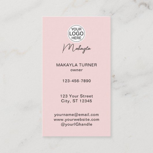 Blush Pink Script Logo QR Code Photo Makeup Visitenkarte (Rückseite)
