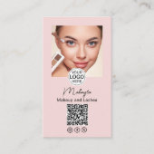 Blush Pink Script Logo QR Code Photo Makeup Visitenkarte (Vorderseite)