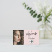 Blush Pink Script Logo QR Code Photo Makeup Visitenkarte (Stehend Vorderseite)
