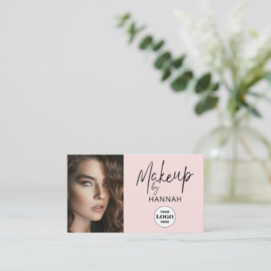 Blush Pink Script Logo QR Code Photo Makeup Visitenkarte (Stehend Vorderseite)