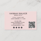 Blush Pink Script Logo QR Code Photo Makeup Visitenkarte (Rückseite)