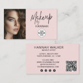 Blush Pink Script Logo QR Code Photo Makeup Visitenkarte (Vorne/Hinten)