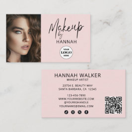 Blush Pink Script Logo QR Code Photo Makeup Visitenkarte
