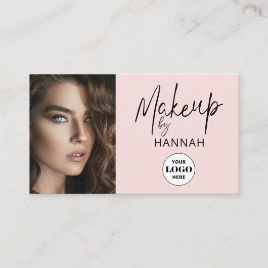Blush Pink Script Logo QR Code Photo Makeup Visitenkarte (Vorderseite)
