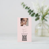 Blush Pink Script Logo QR Code Photo Makeup Visitenkarte (Stehend Vorderseite)