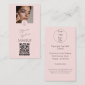 Blush Pink Script Logo QR Code Photo Makeup Visitenkarte (Vorne/Hinten)