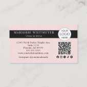 Blush Pink Script Logo QR Code Photo Makeup Visitenkarte (Rückseite)