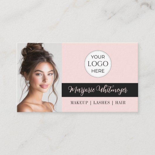 Blush Pink Script Logo QR Code Photo Makeup Visitenkarte (Vorderseite)