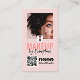 Blush Pink Script Logo QR Code Photo Makeup Visitenkarte