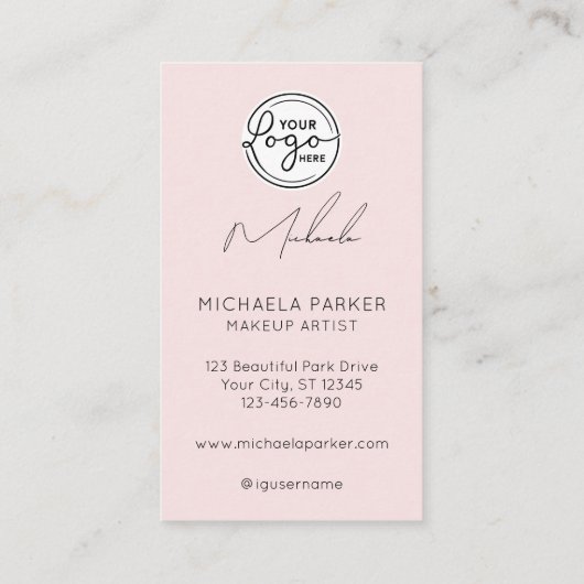 Blush Pink Script Logo QR Code Photo Makeup Visitenkarte (Rückseite)