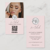 Blush Pink Script Logo QR Code Photo Makeup Visitenkarte (Vorne/Hinten)