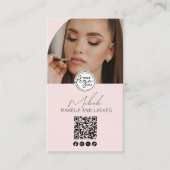 Blush Pink Script Logo QR Code Photo Makeup Visitenkarte (Vorderseite)