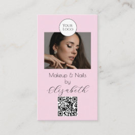 Blush Pink Script Logo QR Code Photo Makeup  Visitenkarte