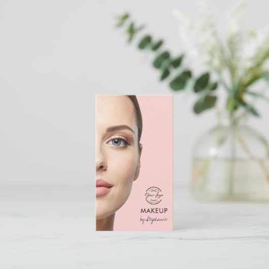Blush Pink Script Logo QR Code Photo Makeup Visitenkarte (Stehend Vorderseite)