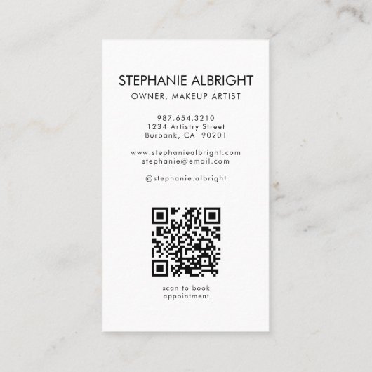 Blush Pink Script Logo QR Code Photo Makeup Visitenkarte (Rückseite)