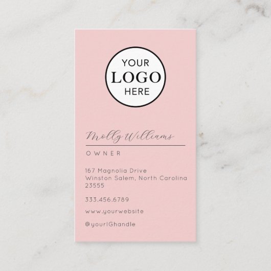 Blush Pink Script Logo QR Code Photo Makeup Visitenkarte (Rückseite)
