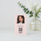 Blush Pink Script Logo QR Code Photo Makeup Visitenkarte (Stehend Vorderseite)