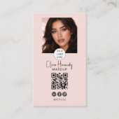 Blush Pink Script Logo QR Code Photo Makeup Visitenkarte (Vorderseite)
