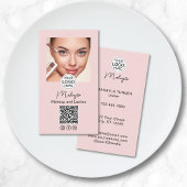 Blush Pink Script Logo QR Code Photo Makeup Visitenkarte