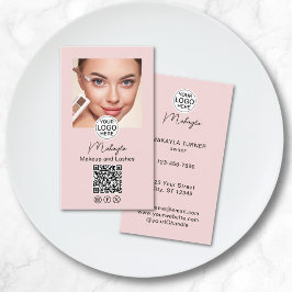 Blush Pink Script Logo QR Code Photo Makeup Visitenkarte