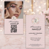 Blush Pink Script Logo QR Code Photo Makeup Visitenkarte