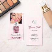 Blush Pink Script Logo QR Code Photo Makeup Visitenkarte