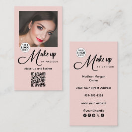 Blush Pink Script Logo QR Code Photo Makeup Visitenkarte